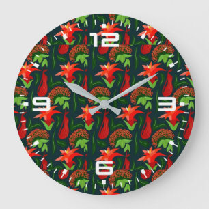 Grande Horloge Ronde Motif-15541 de fleurs rouges exotiques peintes à l