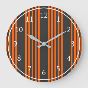 Grande Horloge Ronde Motif à cinq bandes orange et charbon de bois