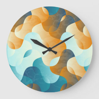 Grande Horloge Ronde motif à vague vintage, bleu et marron.