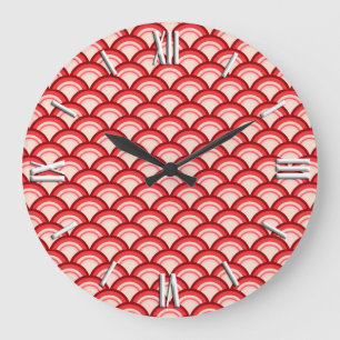 Grande Horloge Ronde Motif à vagues Art déco - corail rouge et rose