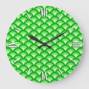 Grande Horloge Ronde Motif à vagues Art déco - vert jade