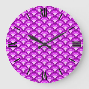 Grande Horloge Ronde Motif à vagues Art déco - violet et orchidée