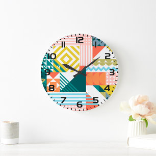 Grande Horloge Ronde Motif Abstrait géométrique moderne coloré