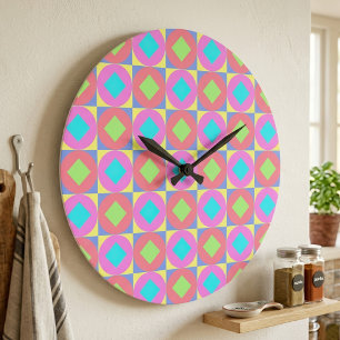 Grande Horloge Ronde Motif Abstrait Géométrique Psychédélique Vibrant