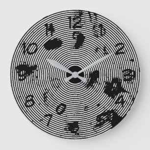 Grande Horloge Ronde Motif Abstrait noir et blanc très Cool