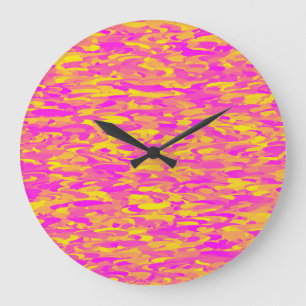 Grande Horloge Ronde Motif Abstrait rose jaune orange