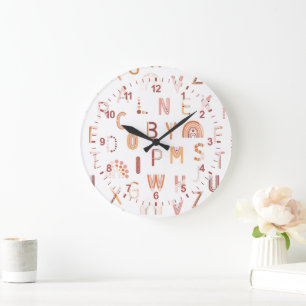 Grande Horloge Ronde Motif Alphabet arc-en-ciel amusant