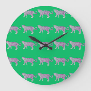 Grande Horloge Ronde Motif animal coloré sur Arrière - plan vert
