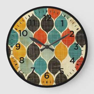Grande Horloge Ronde Motif Arlequin rétro du milieu du siècle