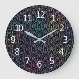 Grande Horloge Ronde Motif Art Déco Abstrait Moderne Élégant et Coloré