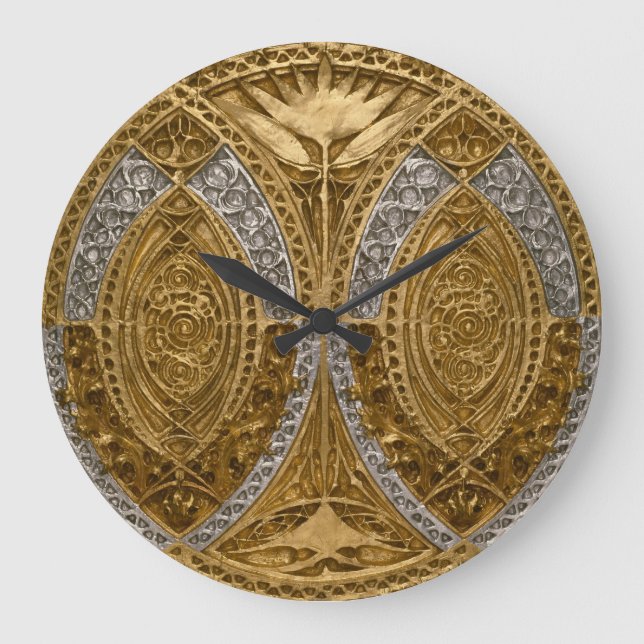 Grande Horloge Ronde Motif Art Déco Argent Et Or (Recto)