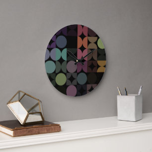 Grande Horloge Ronde Motif artistique de fusion de demi-cercles abstrai