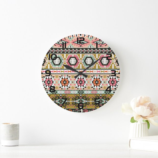 Grande Horloge Ronde Motif Aztec (Créateur téléchargé)