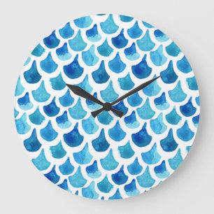 Grande Horloge Ronde Motif bleu d'échelle d'aquarelle