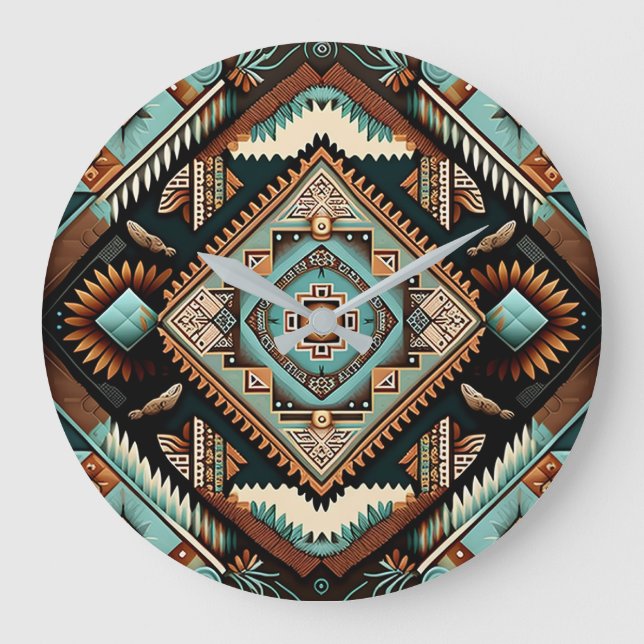 Grande Horloge Ronde Motif Boho Sud-Ouest (Recto)