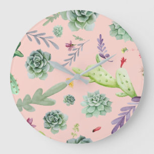 Grande Horloge Ronde Motif Cactus 8