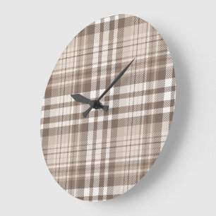 Grande Horloge Ronde Motif carreaux tartan ton terre neutre 