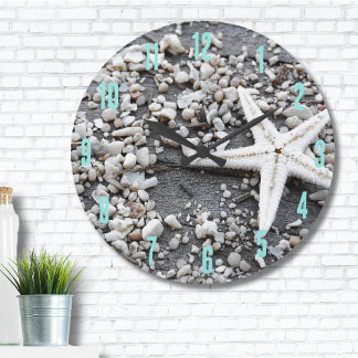 Grande Horloge Ronde Motif Coastal Ocean Sea Shell