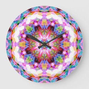 Grande Horloge Ronde Motif coloré violet bleu rose fantaisiste