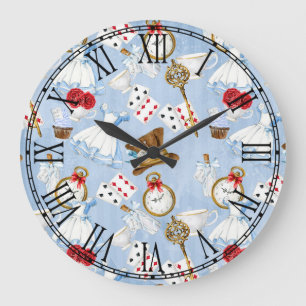 Grande Horloge Ronde Motif d'Alice du pays des merveilles