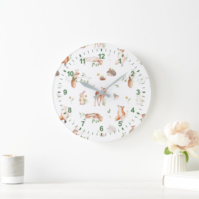 Grande Horloge Ronde Motif d'amis animaux de bois mignon (Maison)