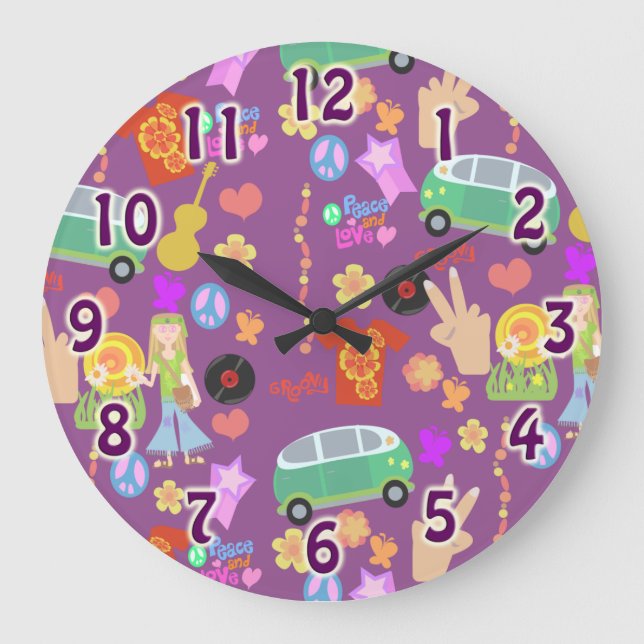 Grande Horloge Ronde Motif d'amour pourpre des années 60 super (Recto)
