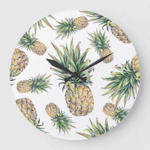 Grande Horloge Ronde Motif d'ananas d'aquarelle