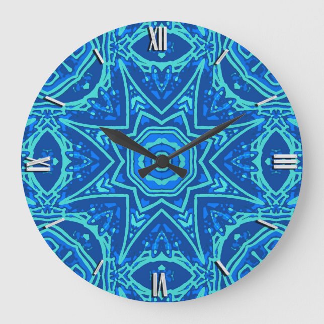 Grande Horloge Ronde Motif d'aquarelle Abstrait - Denim Blue (Recto)