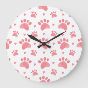 Grande Horloge Ronde Motif d'aquarelle Cat Paws