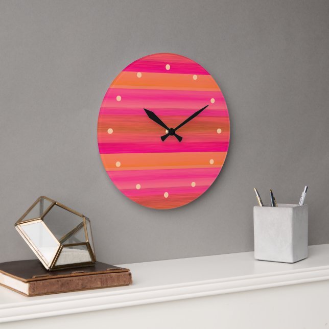 Grande Horloge Ronde Motif d'aquarelle rose vif (Bureau)
