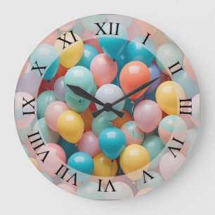 Grande Horloge Ronde Motif de ballons de fête colorés