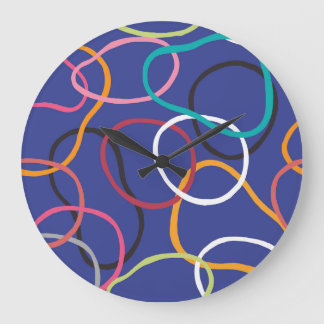 Grande Horloge Ronde Motif de bandes Cercles Abstraits vintages