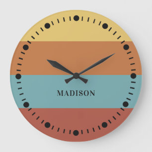 Grande Horloge Ronde Motif de bandes de nom personnalisé
