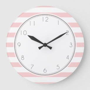 Grande Horloge Ronde Motif de bandes roses blanches