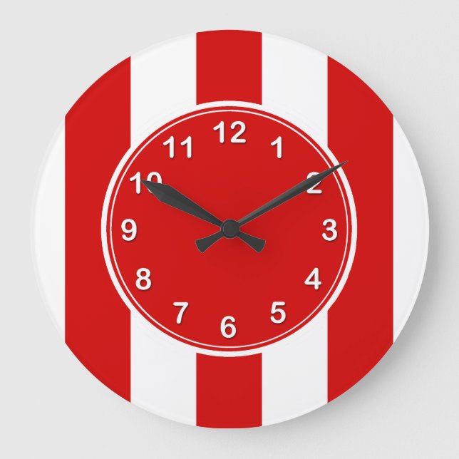 Grande Horloge Ronde Motif de bandes XL rouges et blanches (Recto)
