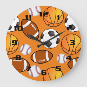 Grande Horloge Ronde Motif de basket-ball de football