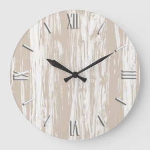 Grande Horloge Ronde Motif de bois de flottage - taupe bronzage et