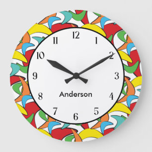Grande Horloge Ronde Motif de Boomerang multicolore
