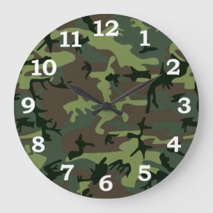 Grande Horloge Ronde Motif de brun de vert de Camo de camouflage