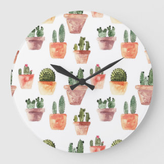 Grande Horloge Ronde Motif de cactus Brown vert à pointes