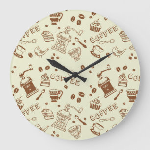 Grande Horloge Ronde Motif de café