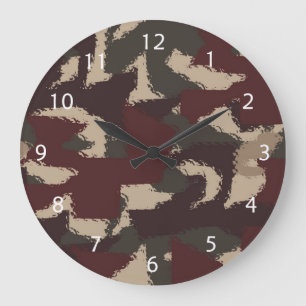 Grande Horloge Ronde Motif de camouflage militaire Abstrait