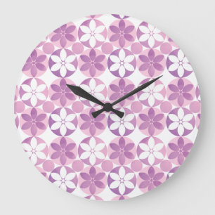 Grande Horloge Ronde Motif de carreaux d'aquarelle violet géométrique