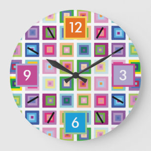 Grande Horloge Ronde Motif de carrés colorés du milieu du siècle modern