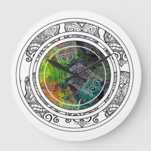 Grande Horloge Ronde Motif de cercle coloré Tiki