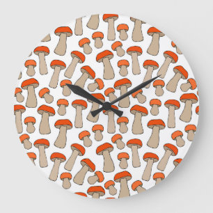 Grande Horloge Ronde Motif de champignons d'Aspen rouge orange