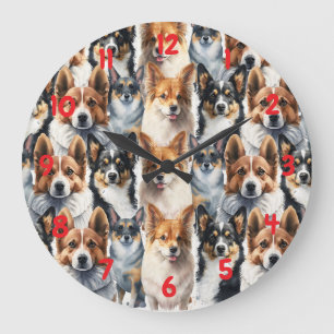 Grande Horloge Ronde Motif de chien Corgi aquarelle mignon             