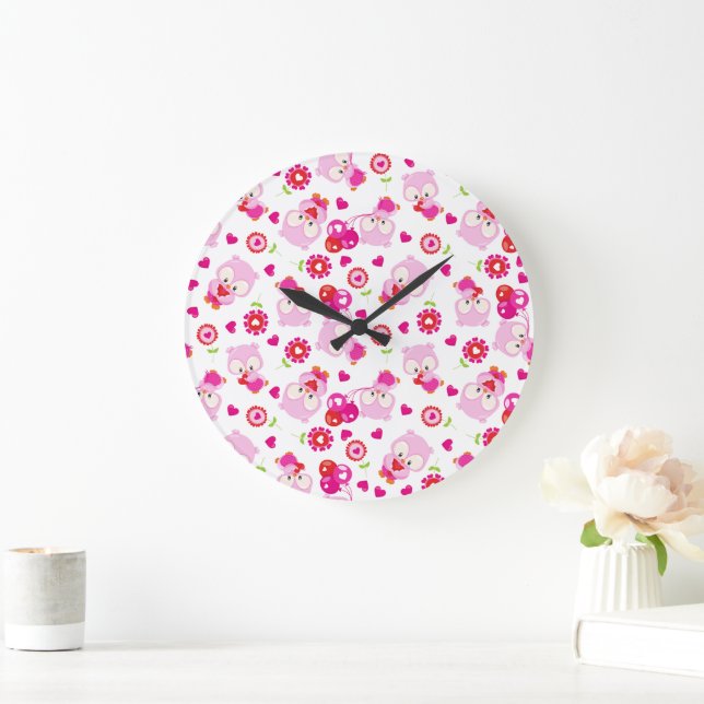 Grande Horloge Ronde Motif De Chouettes, Chouettes Mignonnes, Chouettes (Maison)