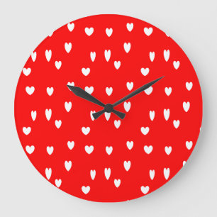 Grande Horloge Ronde Motif de coeur blanc sur rouge