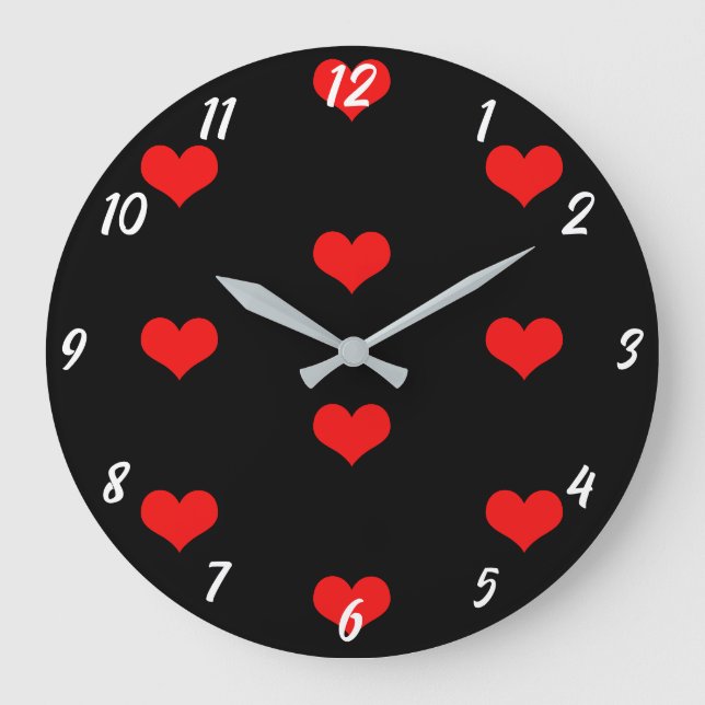 Grande Horloge Ronde Motif de coeur mignon Rouge Custom Black Valentine (Recto)